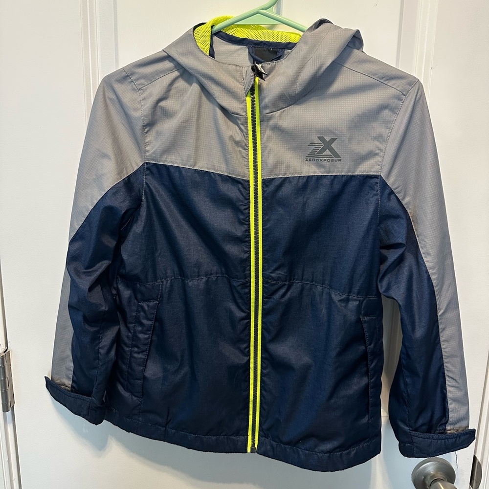 ZeroXposur Kids Hooded Raincoat in Gray and Blue